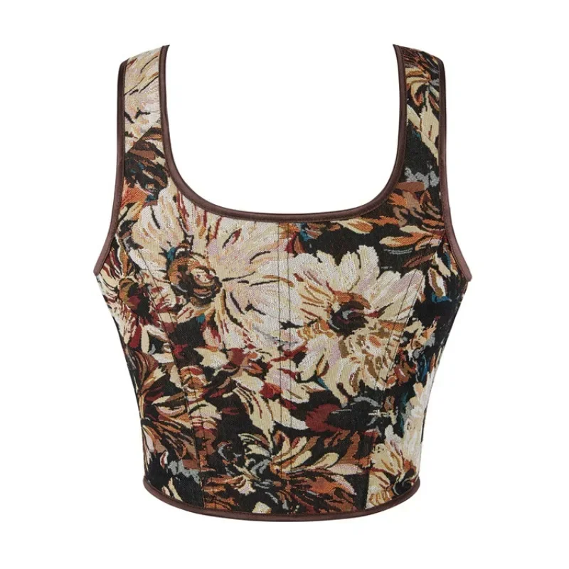 

Women Sexy Corsets Bustiers with Shoulder Straps Medieval Gothic Corset Tops Vest Flower Print Vintage Corselet Overbust