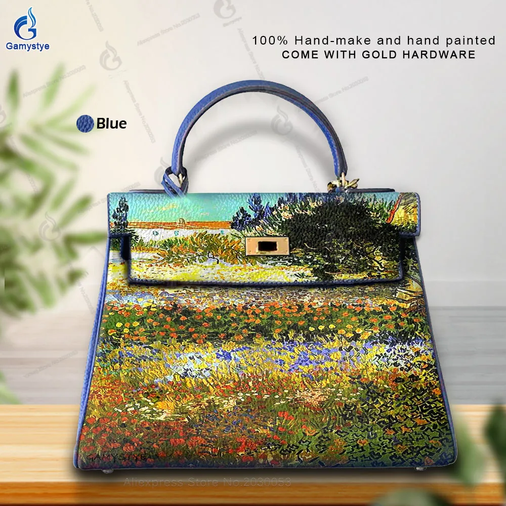 Women'S Fashion Bags Luxury Designer Brands A grassland filled with flowers Messenger Bag Art Oil Graffiti Painted Handbags 2024