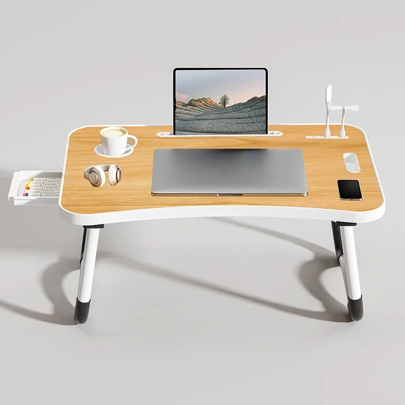 Portable Laptop Desk Foldable Laptop Gaming Table With USB Light Small Fan Cup Holder Tablet Slot Lifting Handle Computer Desks