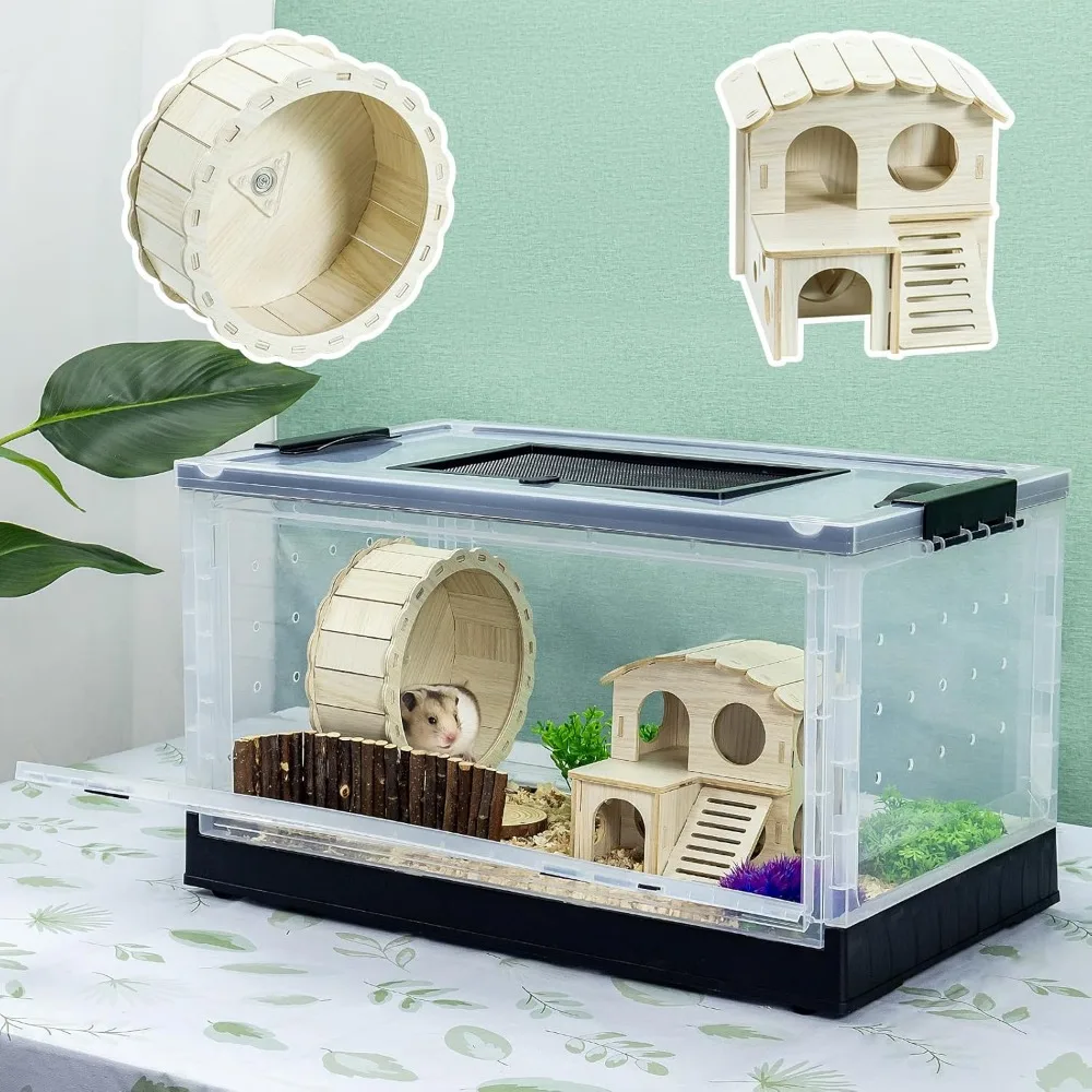 

Small Animal Pet Hamsters Big Cage Large, Foldable Portable 360° Viewing Ventilated Cages with Villas, Exercise Wheels, for Hams