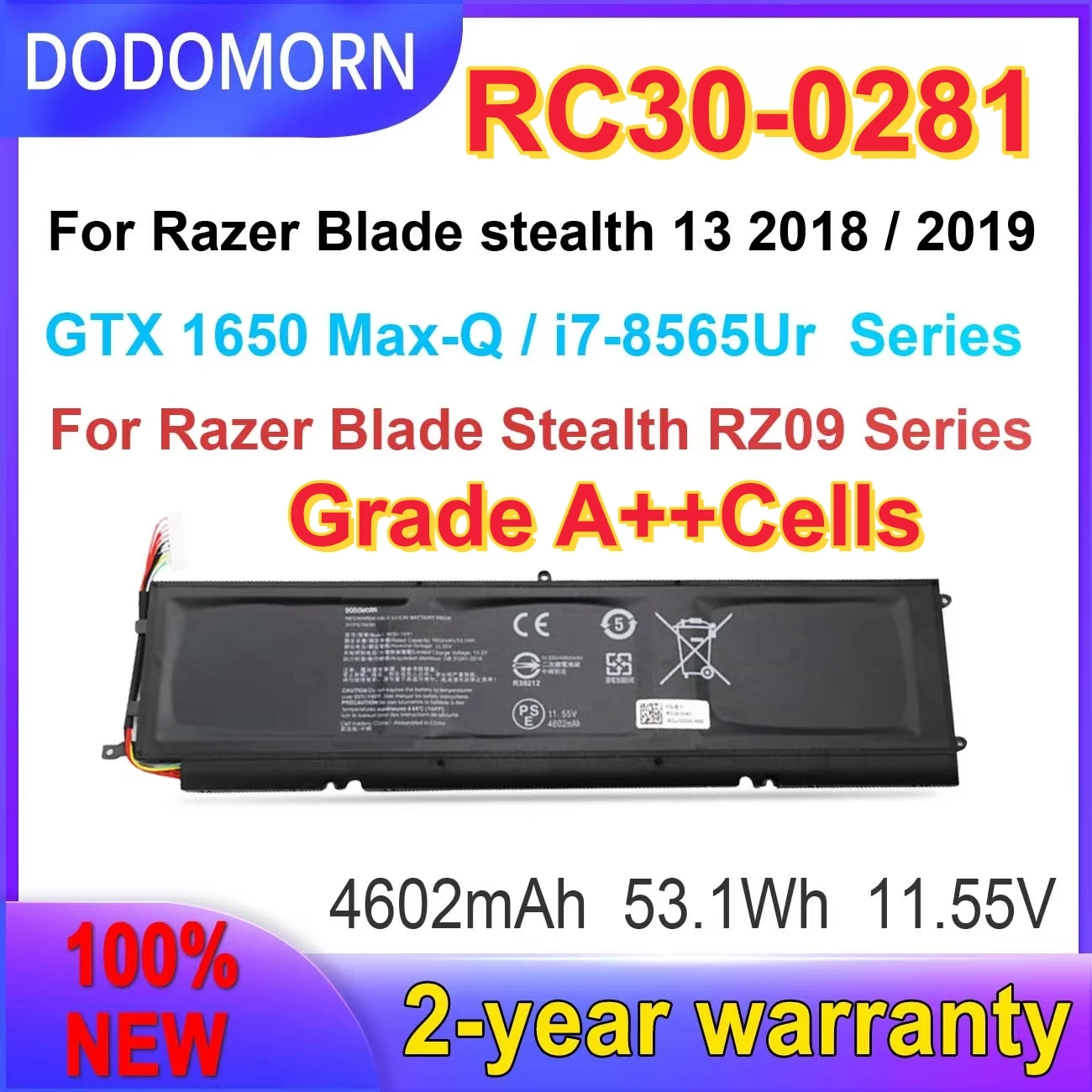 DODOMORN Новый аккумулятор RC30-0281 для Razer Blade Stealth 13 2018 2019 GTX 1650 Max-Q RZ09-03102E52-R3U1 RZ09-0281 Быстрая до