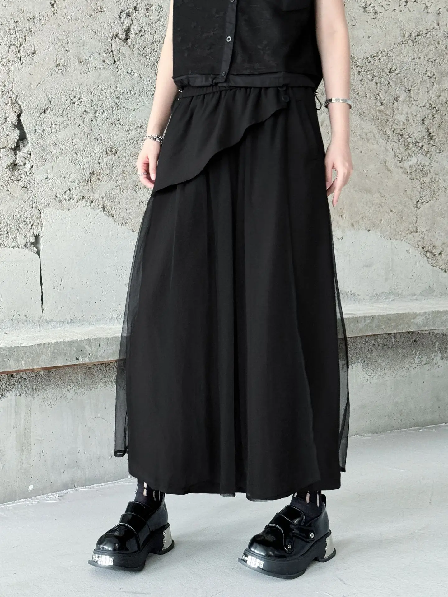 Personality Mesh Patchwork Design High Waist Wide Leg Pants Summer Woman Y2K Clothes Harajuku High Street Pants Pantalones