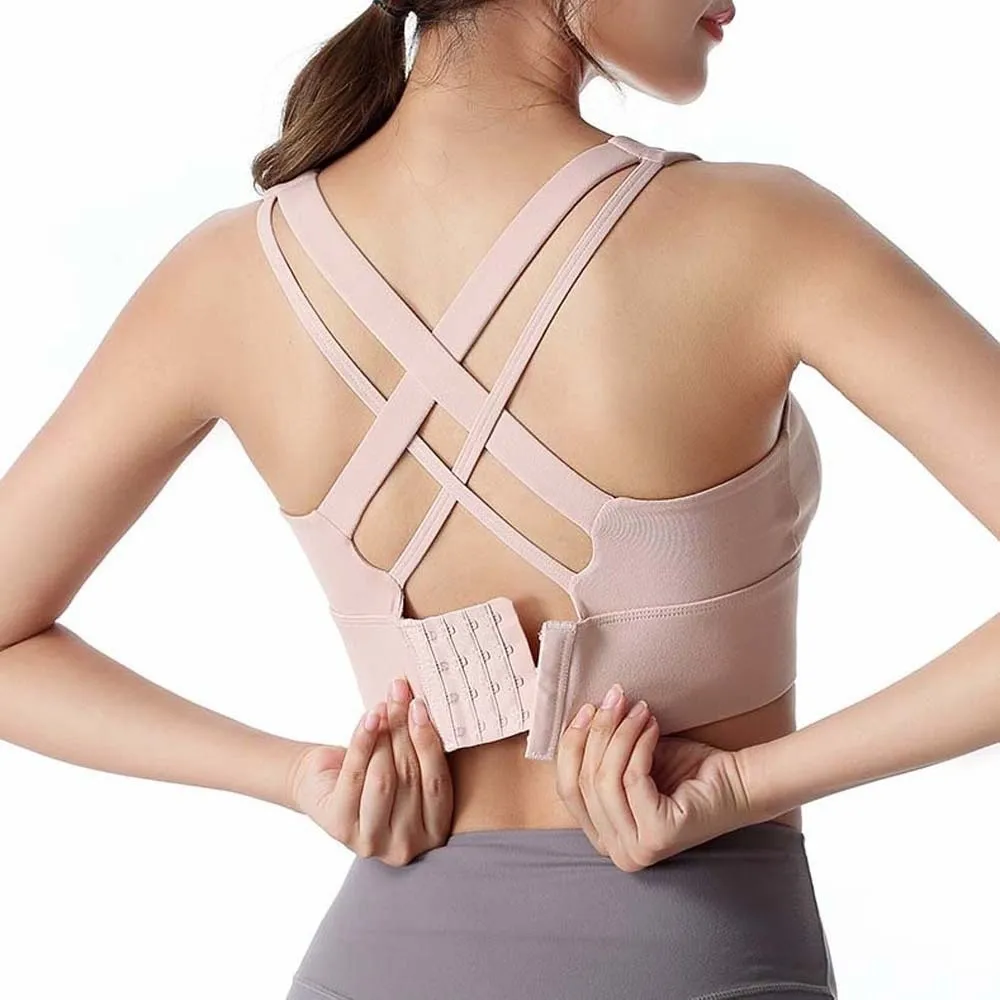 Solid Color Skin Pink Sports Bra Breathable Anti-shake Design Fitness Back-breasted Vest Adjustable Comfortable Yoga Underwear