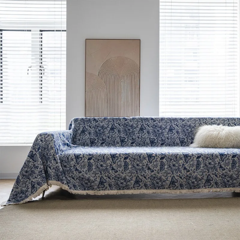 Sofa Towel Prevent Cat Scratching Jacquard Flower Bird Green Retro Festive Thick Sofa Cover Blanket
