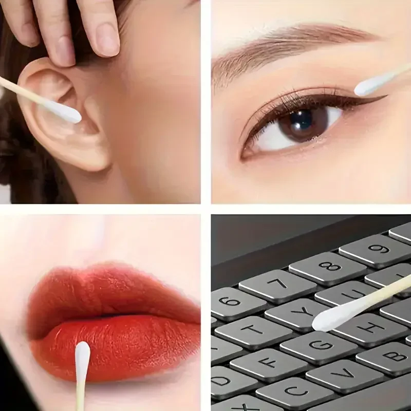 600 قطعة مسحات برأسين، غير معطرة، مصنوعة من الخيزران، لتنظيف الأذن اللطيف والمكياج