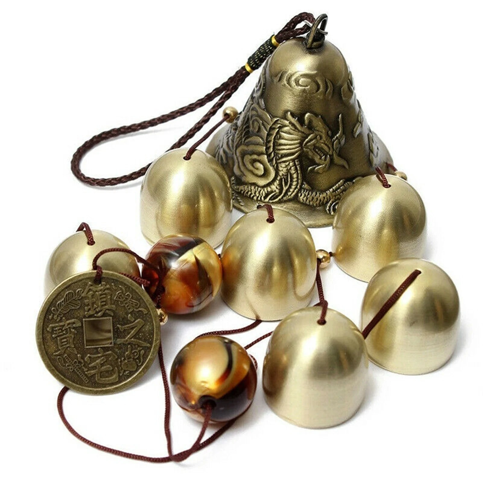 6 Copper Bells Wind Chimes - Outdoor Metal Hanging Ornament, Yard & Garden Decor
