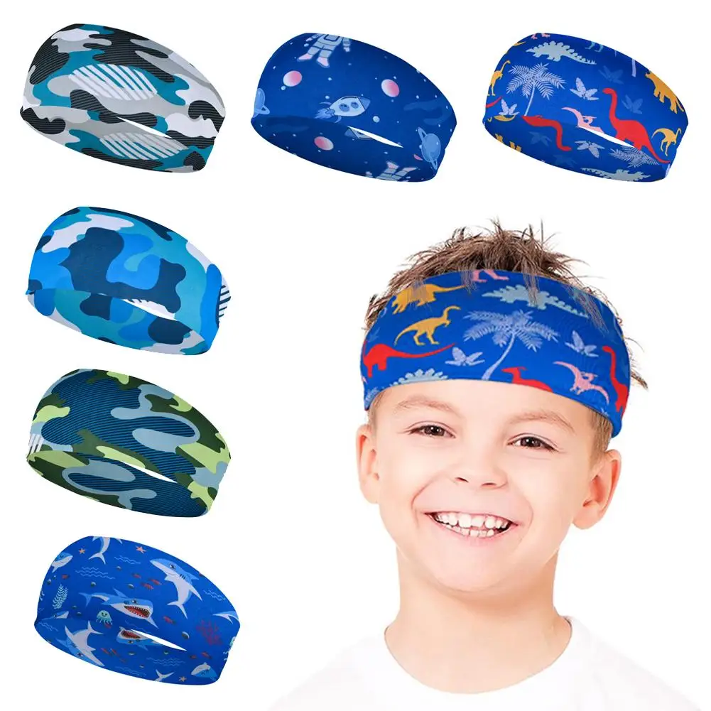 High Elastic Sports Sweatband Headband Cartoon Print Gym Running Soccer Headwrap Breathable Outdoor Sports Sweatbands For K B9N5