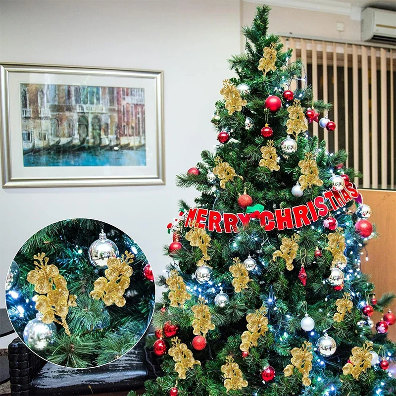 10/20 Stück Frohe Weihnachten Dekoration Glitzer Künstliche Beeren Weihnachtsbaum-Ornamente für Heimdekoration Neujahr 2026 Dekoration – Detail 3