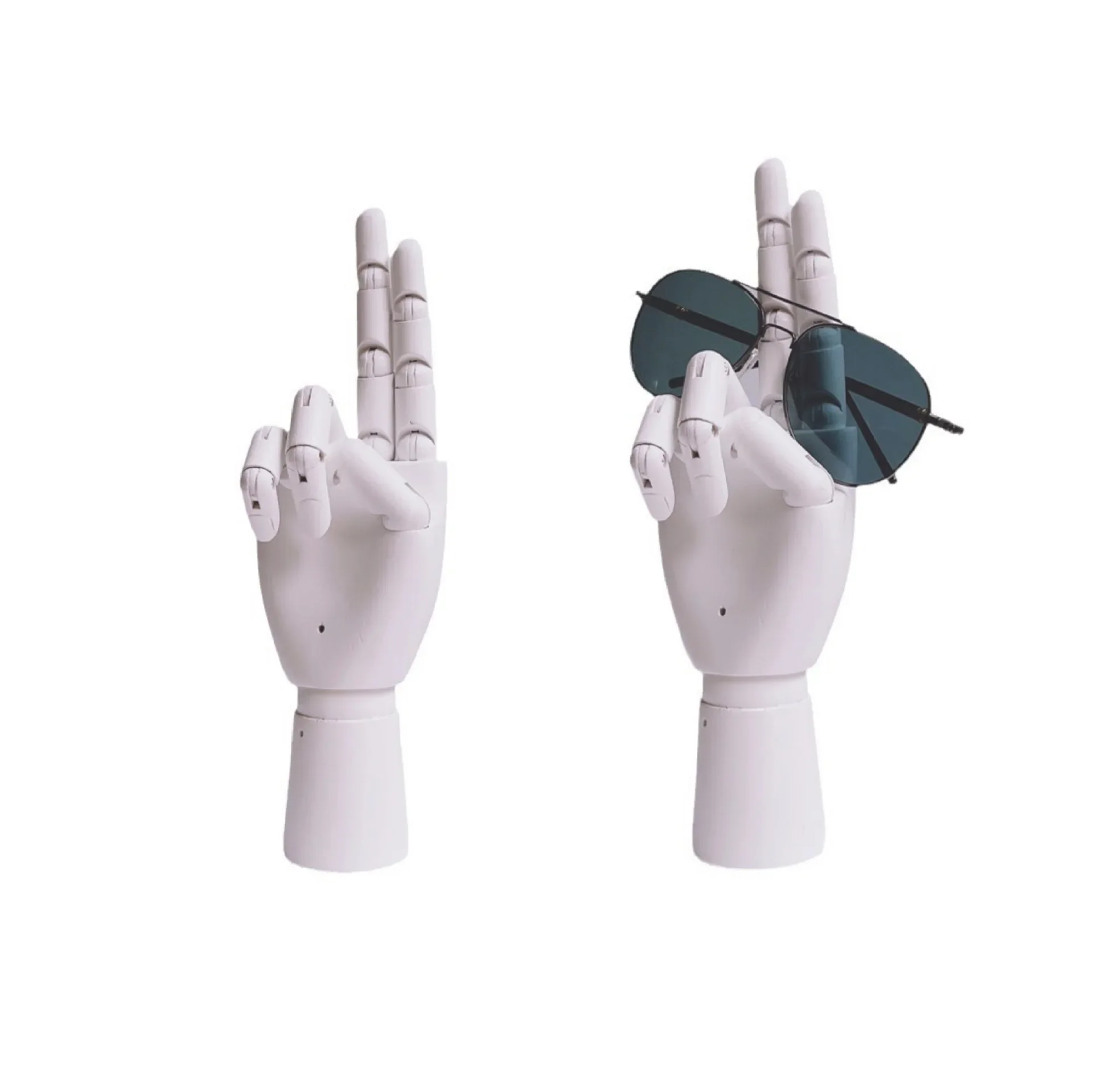 White simulated fake hand mold Solid wood palm joint Movable glasses Wallet Bracelet Jewelry display