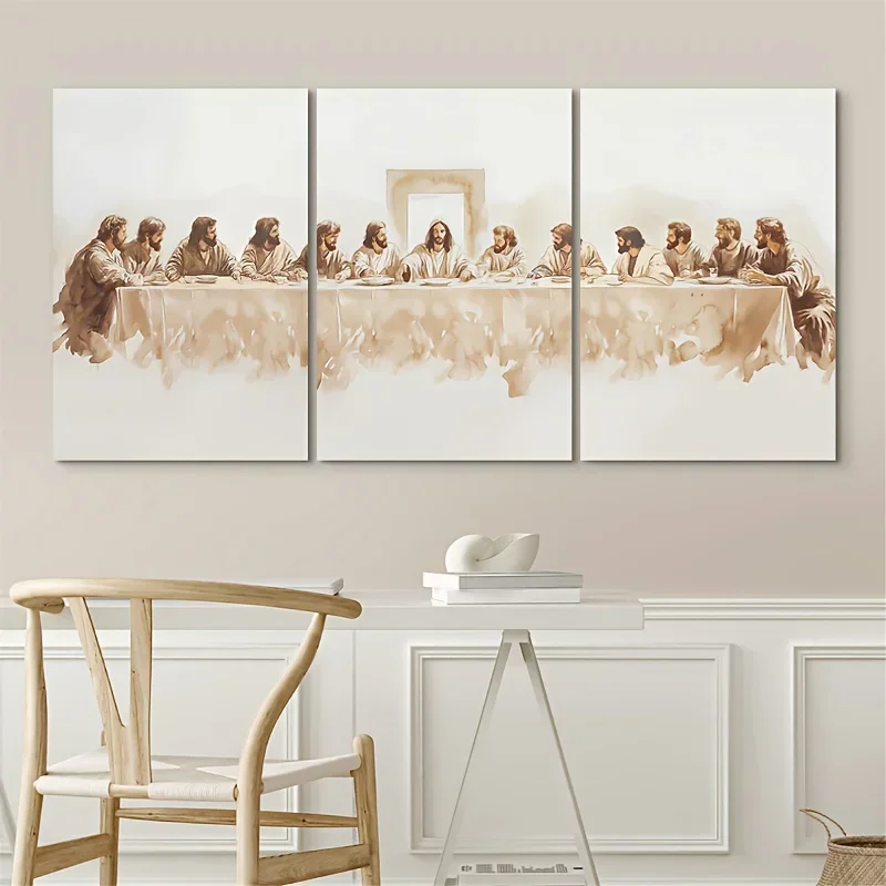 3pcs Canvas Painting Set of 3  The Last Supper Art Poster Minimalist Modern  Christian Farmhouse Wall Art for Home Decor, Roo