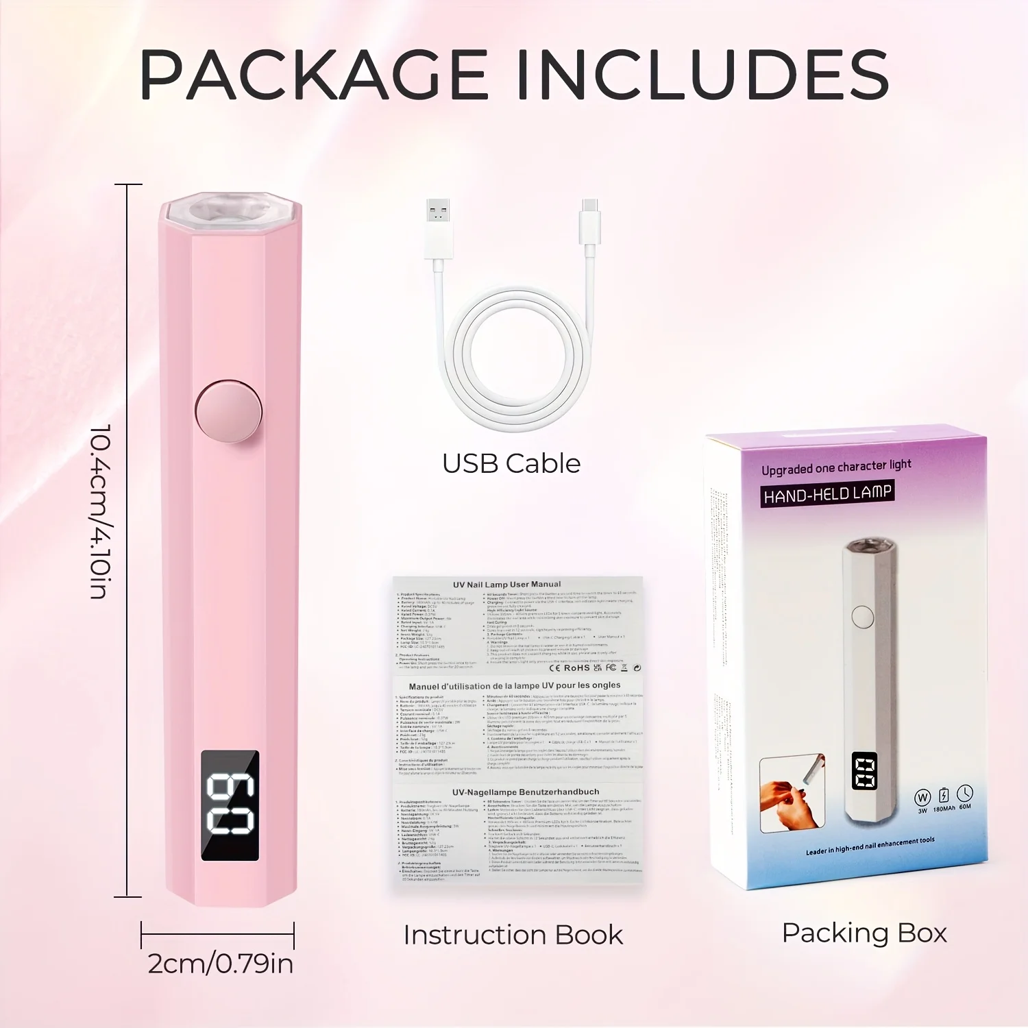 1 stuks mini draagbare UV-uithardingslamp, roze UV-lamp met LED-display, klein draagbaar licht, doe-het-zelf gellamp draagbare lichtlamp