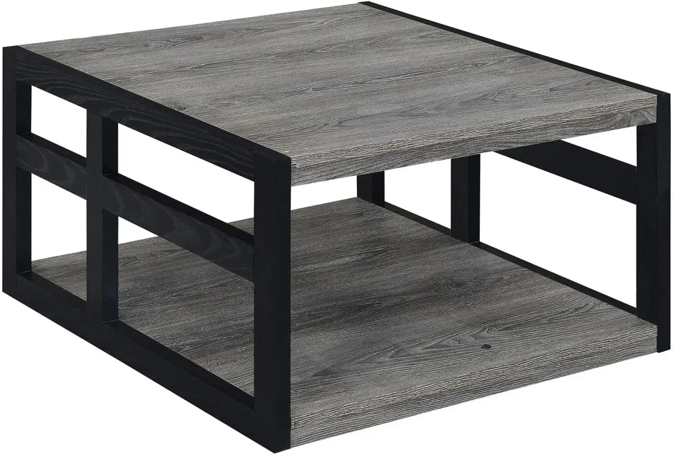 Monterey Square Coffee Table with Shelf, Weathered Gray/Black