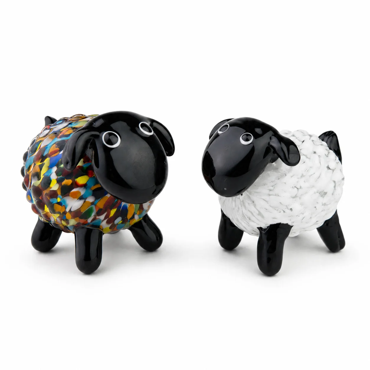 Handmade Glass Sheep Figurine Cute Lamb Animal Sculpture Colorful White Art Glass Ornament for Home Office Desktop Decor Gift