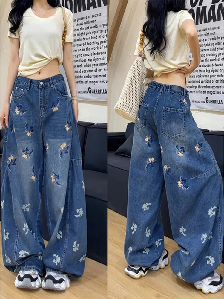 

Heavy Industry Embroidered Flower Bending Knife Pants 2025 Autumn New Loose Lazy Style Fashionable and Casual Jeans