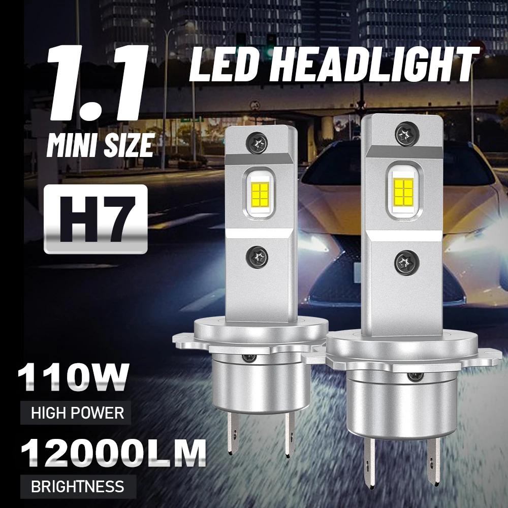 

HYNBYZJ 2Pcs 110W Turbo H7 LED Headlights 12000LM 1:1 Size Mini Wireless Headlamp Bulbs 6000K White 12V Led lights for Car