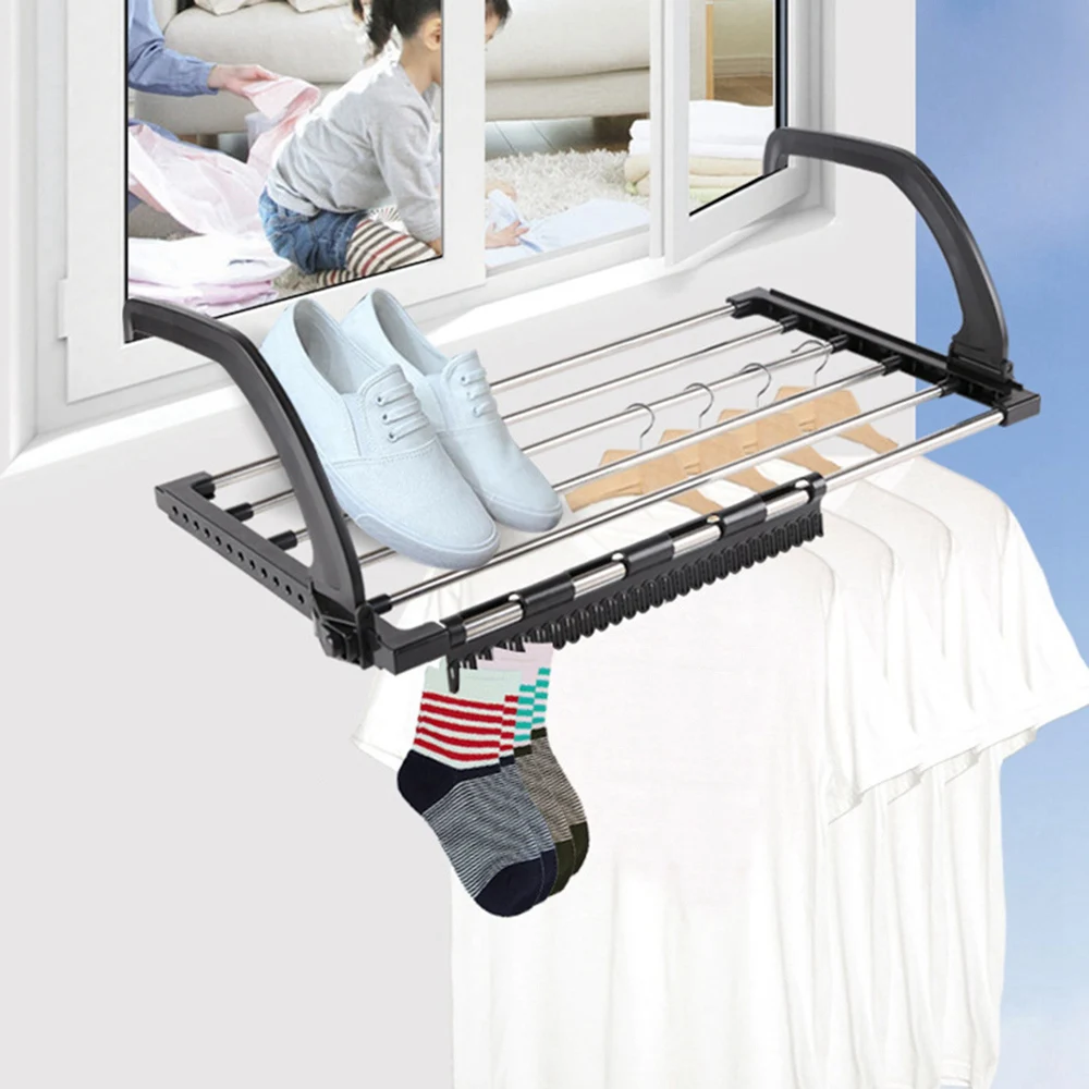 Balcony Drying Shoe Rack Folding Window Diaper Drying Rack Laundry Clothes Dryer, Indoor Towel Storage Rack 40cm