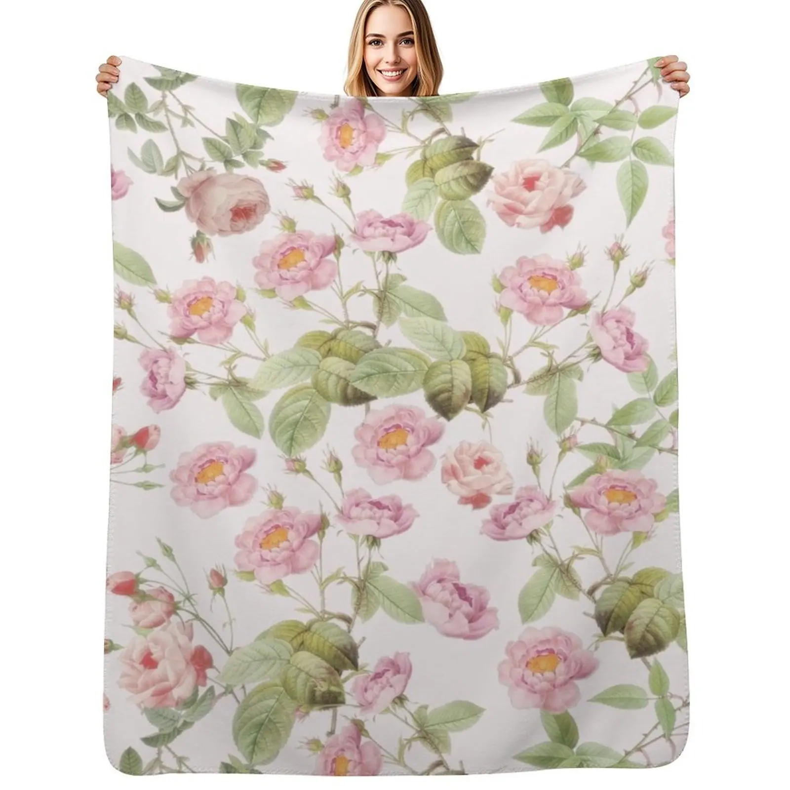 

Old Vintage Roses on Pink Pattern Throw Blanket Fluffy Cozy Throw Blanket for Home Decor
