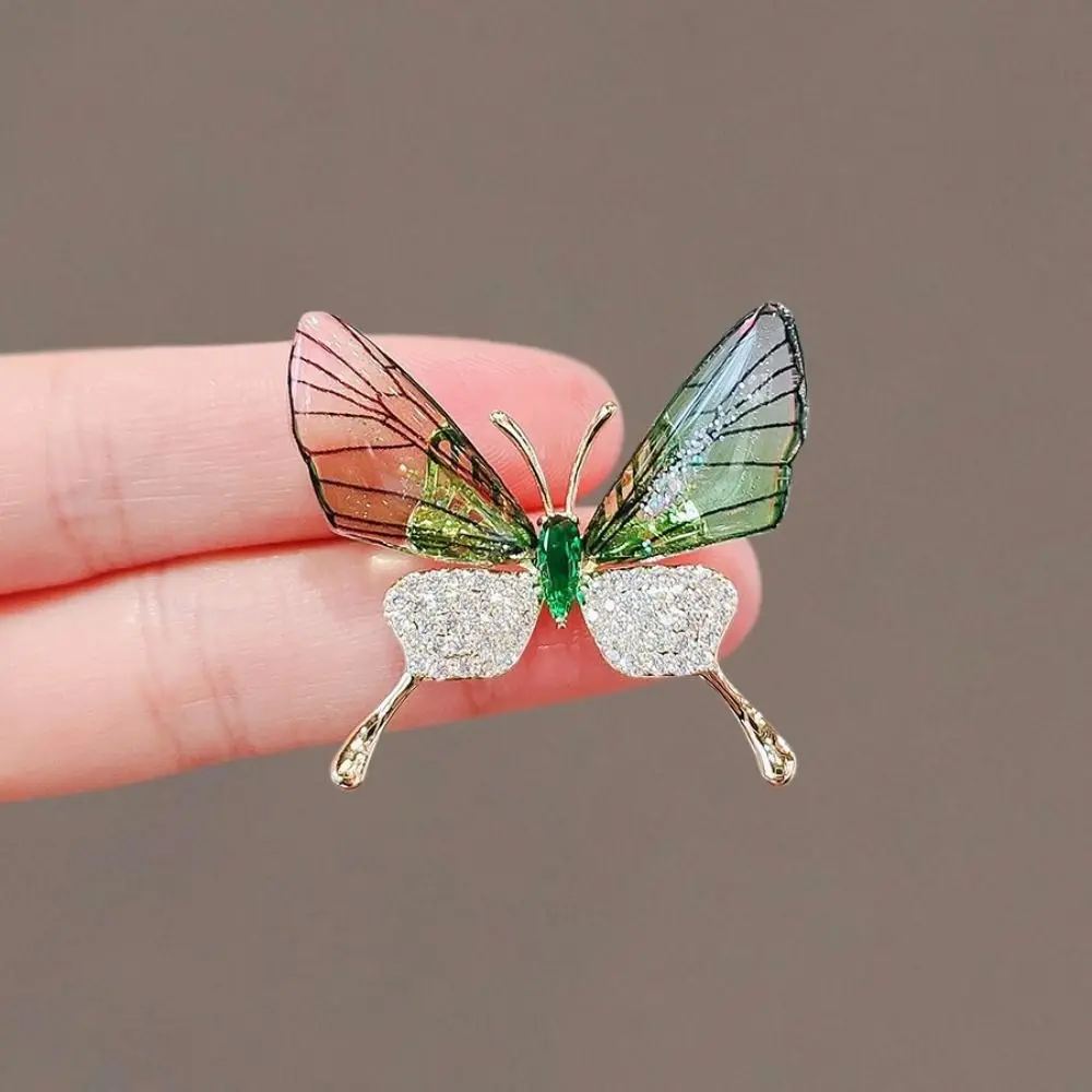 Korean Style Transparent Wings Brooch Luxury Sense Alloy Crystal Brooch Sweater Coat Collar Pin Inlaid Zircon