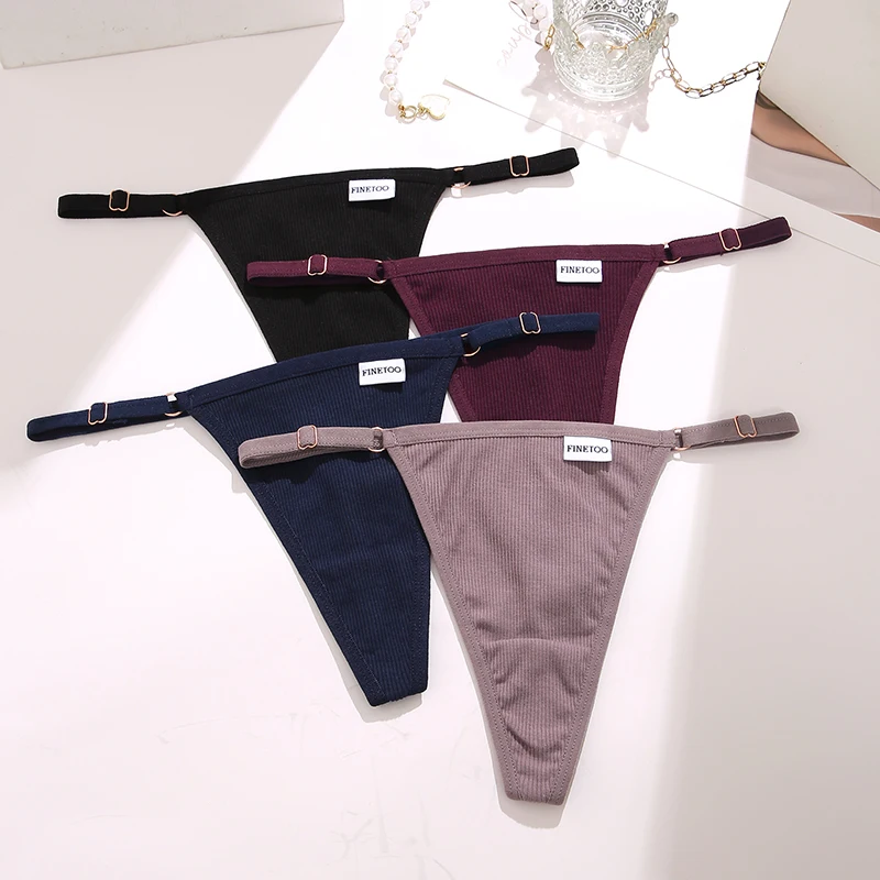 2PCS/Set Women\'s Panties Cotton Thongs Finetoo Adjustable Waist Sexy G String Solid Color Seamless Female Underpants Lingerie