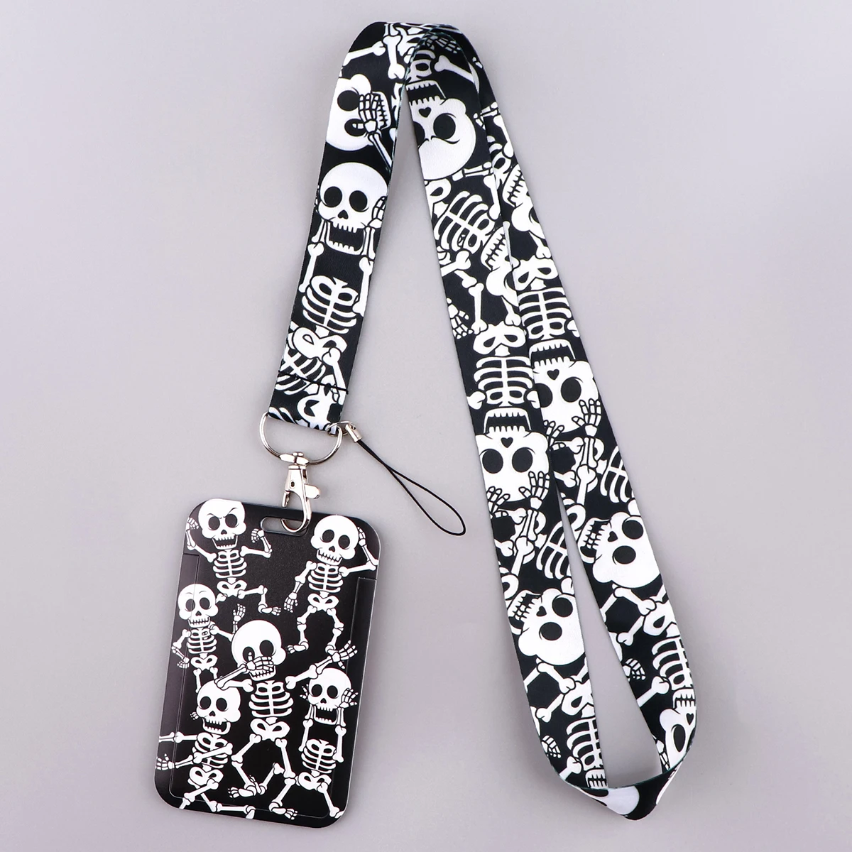 Halloween Skeleton Print Webbing Lanyard Keychain Cute Ribbon Hang Rope Keyring Mobile Phone Charm Neck Straps Key Ring