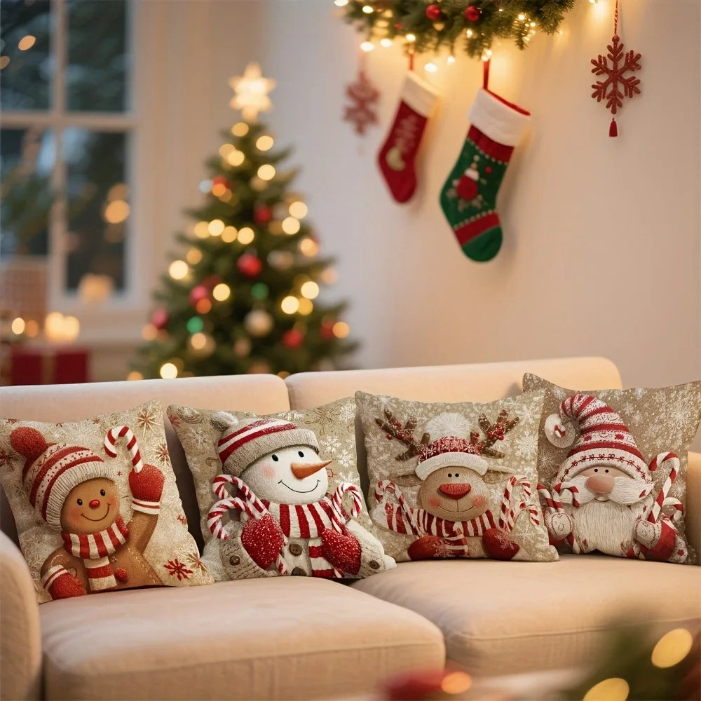 Festive Christmas Themed Pillowcases: Gingerbread, Snowman, Reindeer Santa Designs! New Year home decoration 1PC