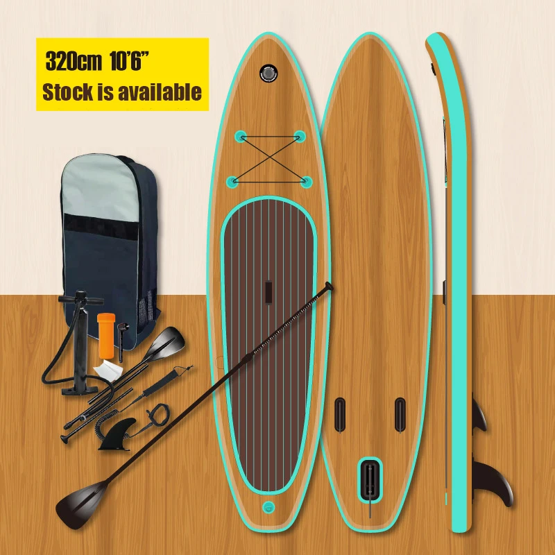 New Design Drop Stitch Surfing Wood-look Inflatable SUP Stand Up Paddle Board 320 * 81 *15CM