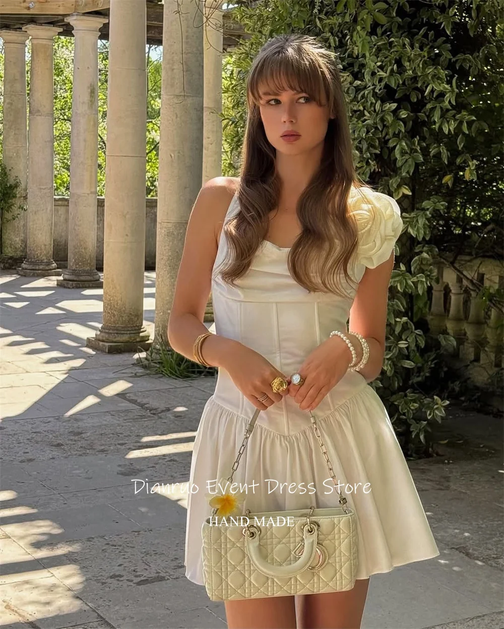 Dianruo ثلاثية الأبعاد الزهور الساتان فساتين لحضور الحفلات الموسيقية فوق الركبة ألف خط فساتين عيد ميلاد مطوي فساتين رسمية أنيقة الفقرة بودا مخصصة