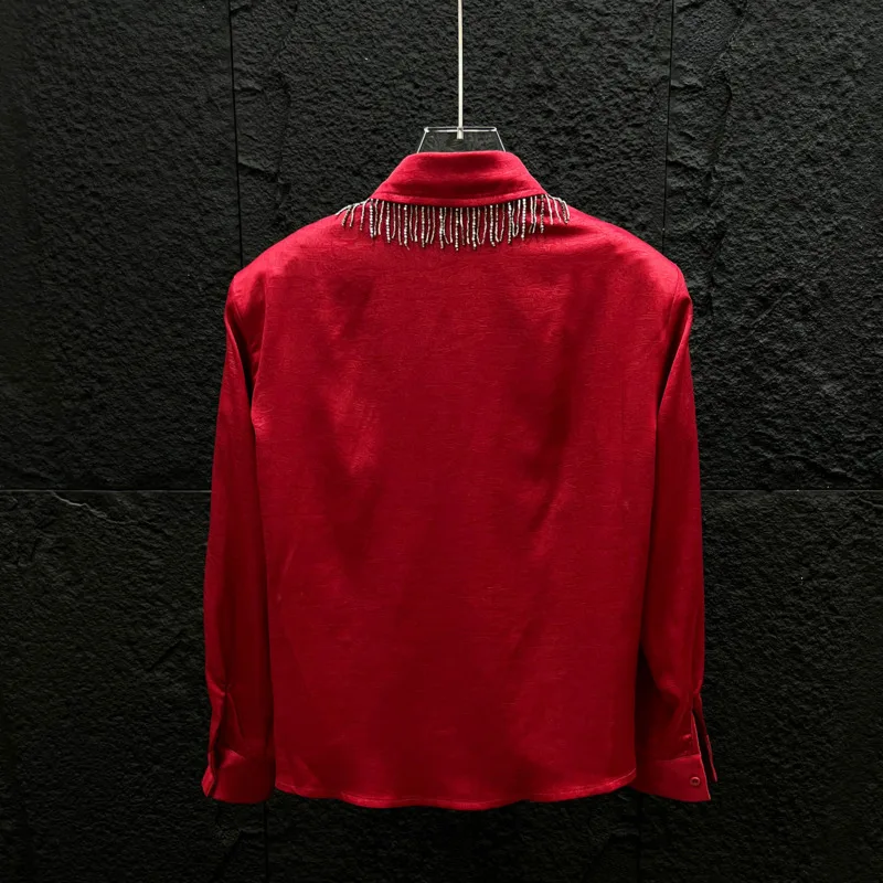 WVGA Spring Autumn New Man High-end Metallic Tassel Trendy Long Sleeve Shirts Niche Chic Casual Deconstructed Design Tops W22608