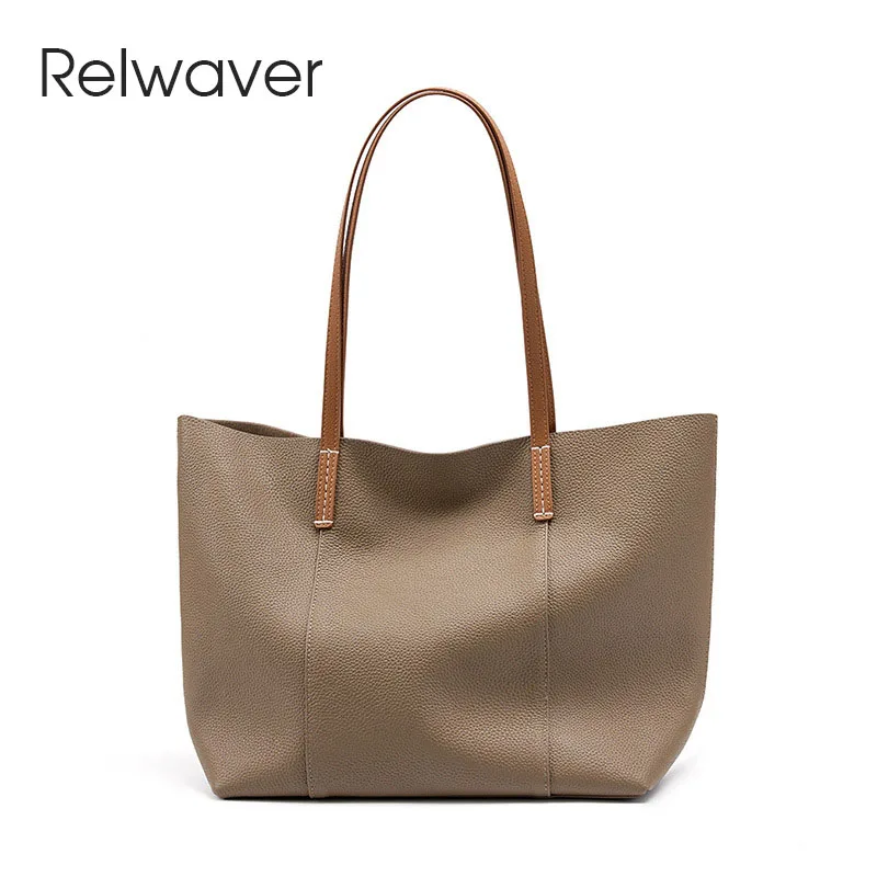 Relwaver-Bolso de mano de piel de vaca para mujer, bolsa de hombro de piel auténtica, suave y grande, para viaje, otoño e invierno, 2023