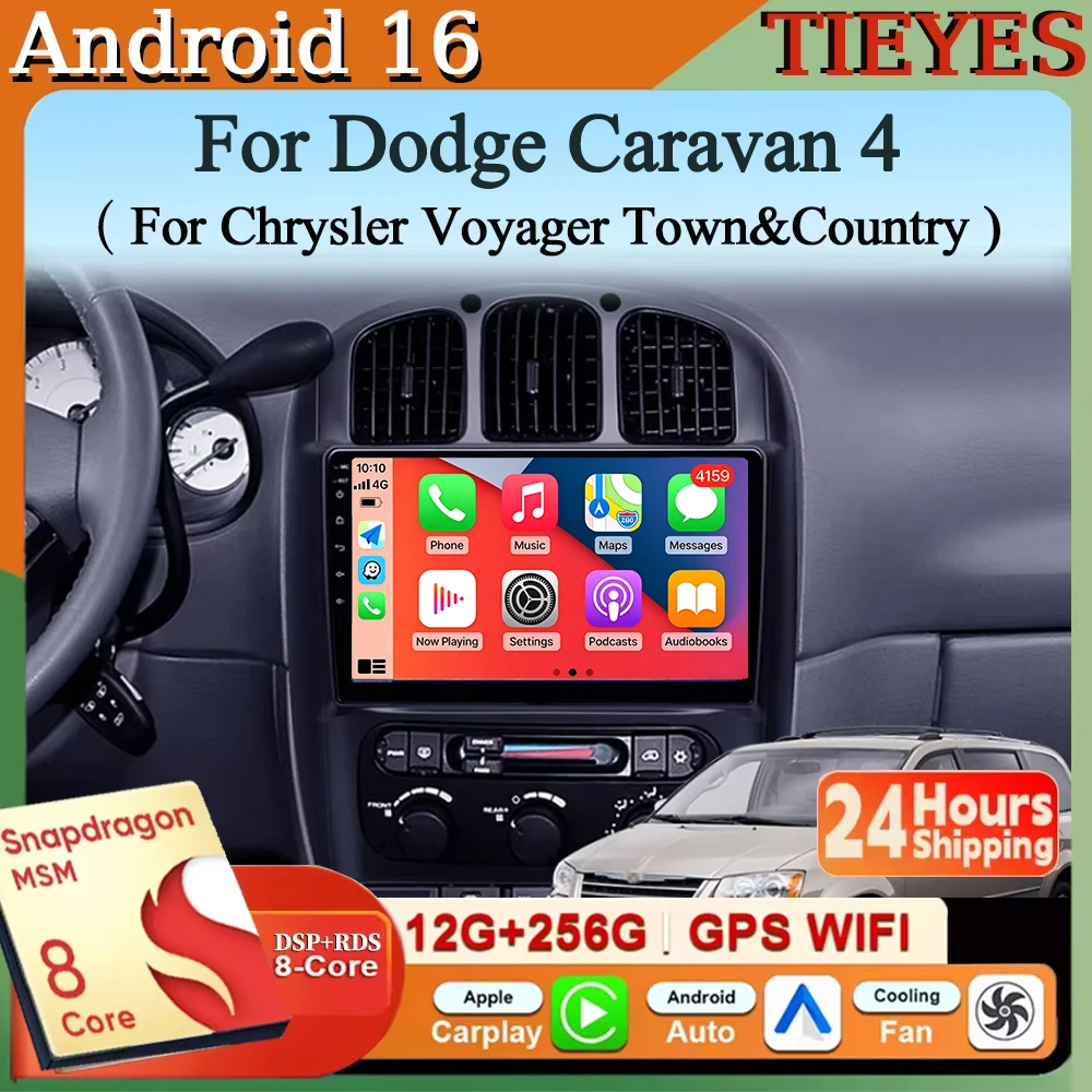 Android 16 Carplay&Auto Autoradio Navigation Multimedia Stereo Player QLED GPS Für Dodge Caravan 4 Für Chrysler Voyager RG RS To