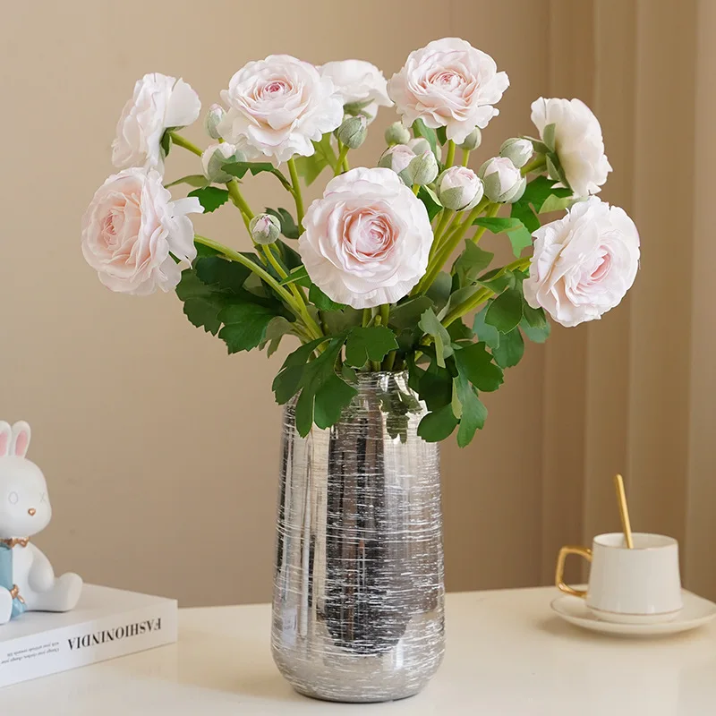 Feuchtigkeitsspendende 2-köpfige Tautropfen-Lotusblumen, Künstliche Hochzeitsdekoration, Kamelien-Brautstrauß, Heimparty-Deko, Flore, 5 Stück – Detail 3