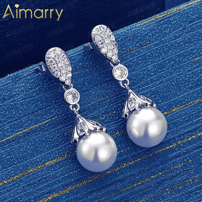 925 Sterling Silver 10mm Light Luxury Water Droplet AAA Zircon Pearl Earrings for Women's Banquet High-quality Fashion Jewelry