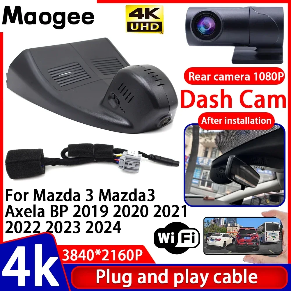 Grabadora de Video con Visión Nocturna 4K UHD, DVR para Auto, Plug and Play, Cámara para Tablero para Mazda 3 Mazda3 Axela BP 2019 2020 2021 2022 2023 2024