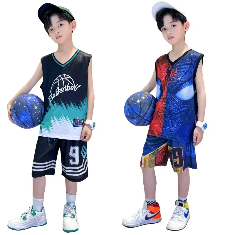 

3-15 Years Teens Children's Basketball Clothing Sets for Boy Sportswear Summer Sleevess Vest and Shorts for Kids Tracksuit Suits