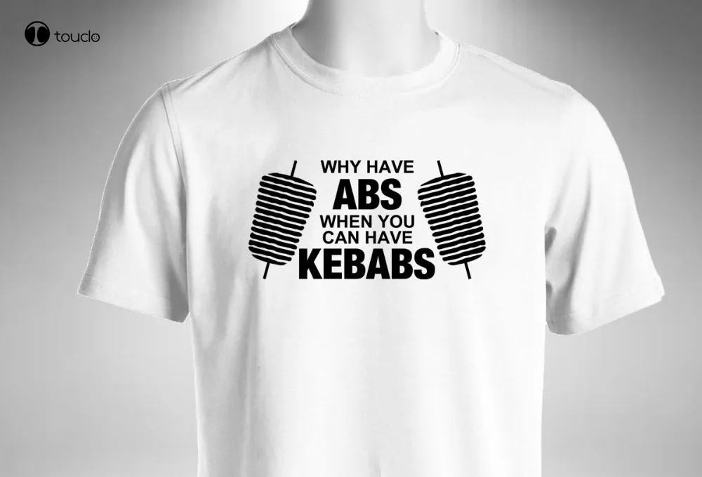 Fashion Summer Mens Print T-Shirt Abs Kebabs Mens T-Shirt Funny Takeaway Food Gyms Joke Father Uncle Grandad Gift Tee Shirt