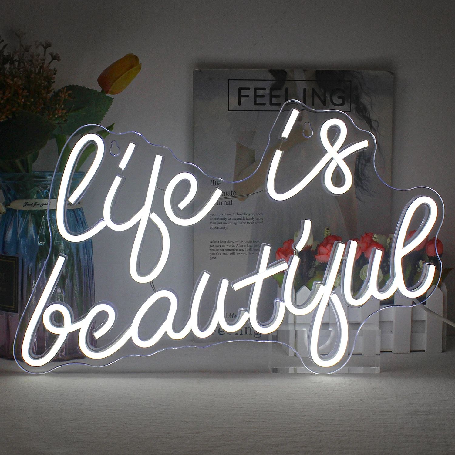 

Life is Beautiful Neon Signs for Wall Decor Letter Neon Lights for Bedroom USB Powered Livingroom Party Wall Hanging Decor