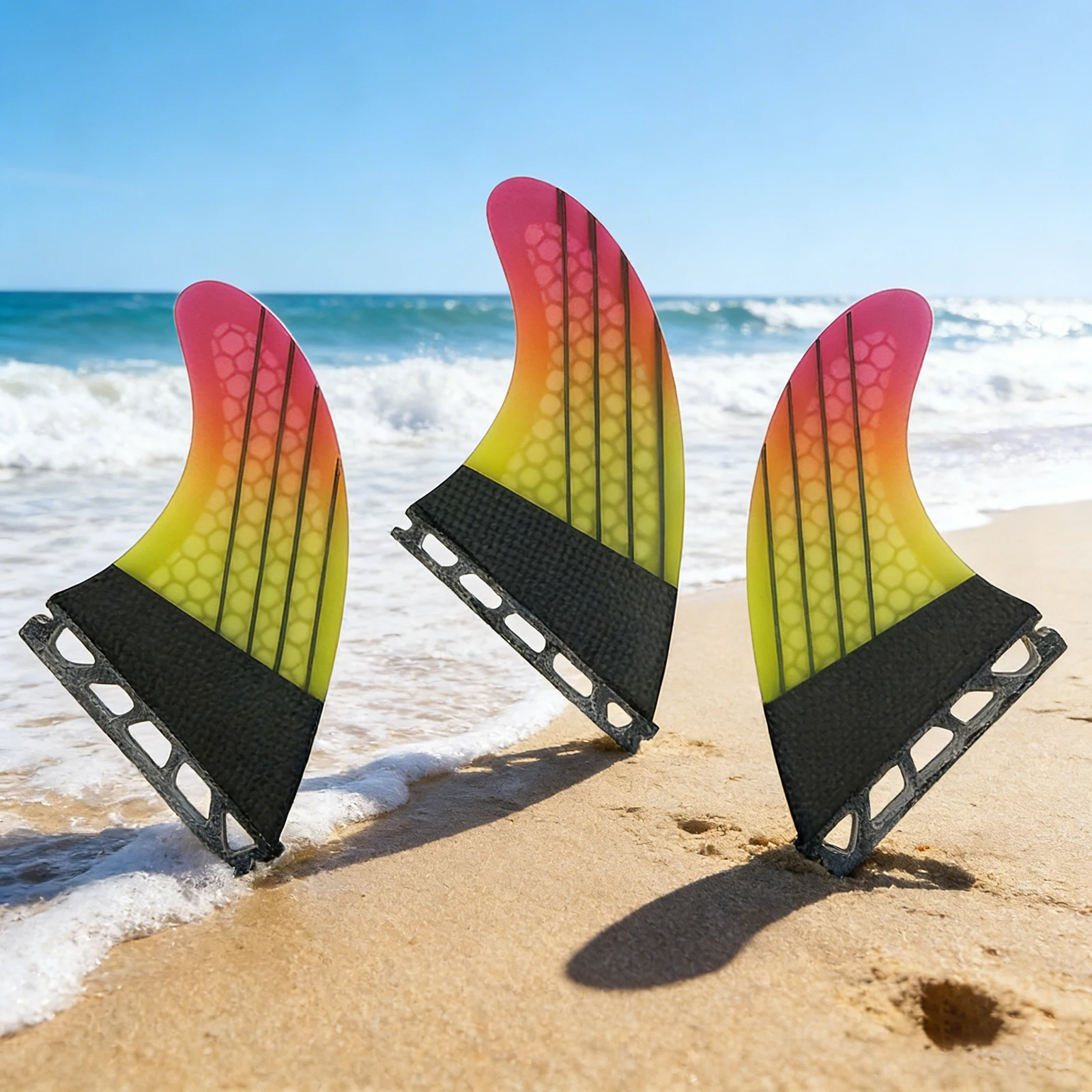 

Плавники для серфинга UPSURF FUTURE G5, размер M, оранжево-желтый градиент, комплект из трех плавников, фибергласс, сотовая структура, аксессуары для серфинга, водные виды спорта