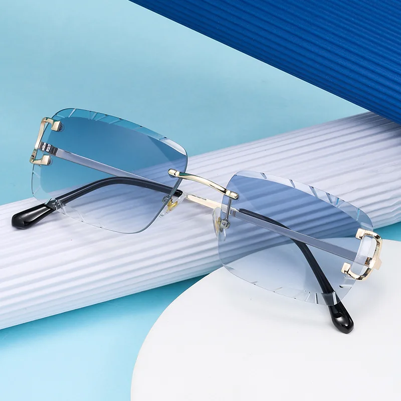 

2024 New Fashion Square Rimless Glasses Trend Metal High-grade Men's and Women's Sunglasses Street Shot Sunglasses UV400