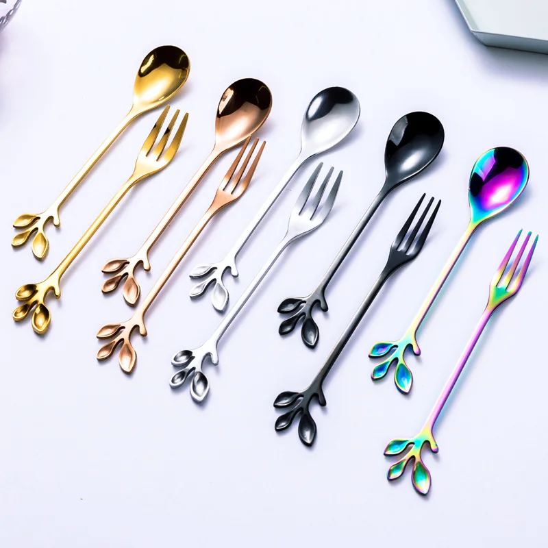 

Small Flower Gold Tableware Stainless Steel 410 Fruit Fork Stylish Dessert Fork and Coffee Spoon Teaspoon for Home/Coffee Shop