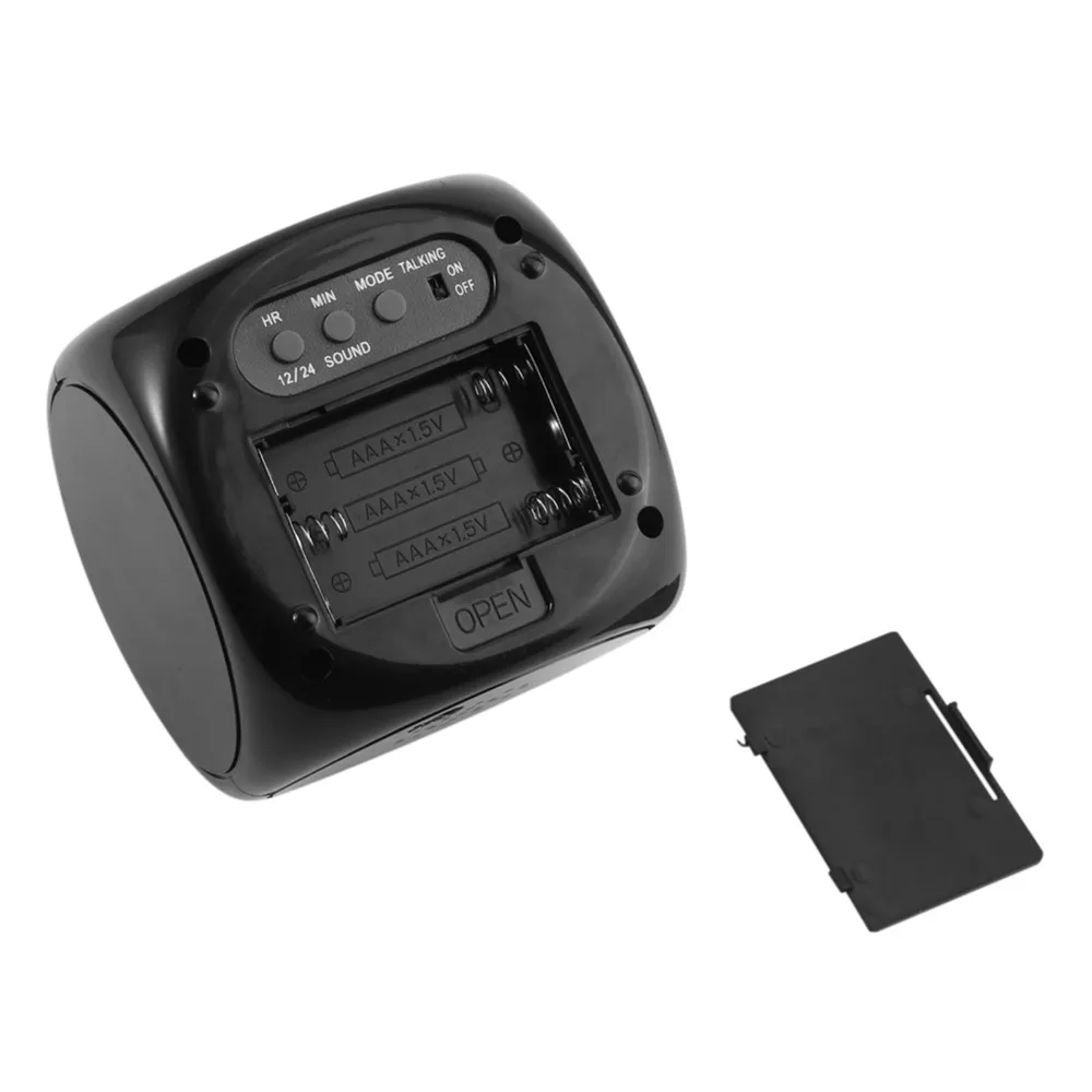 Plastic LED projection alarm clock 3.15x3.74in Cube wall projection time clock Black temperature display desk clock