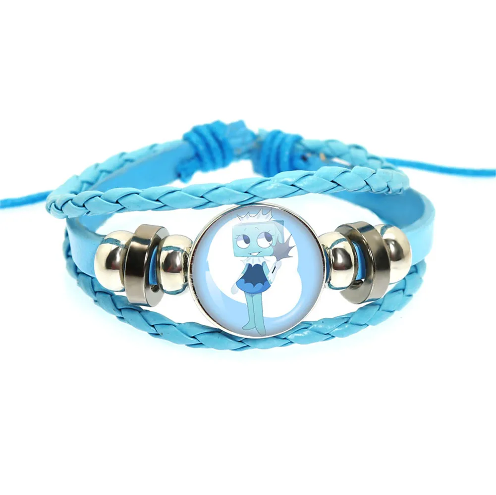 Horror Game Dandys World Astro Blue Rope Leather Bracelet Meme Kawaii Glass Cabochon Button Bracelet Accessories Jewelry Gift