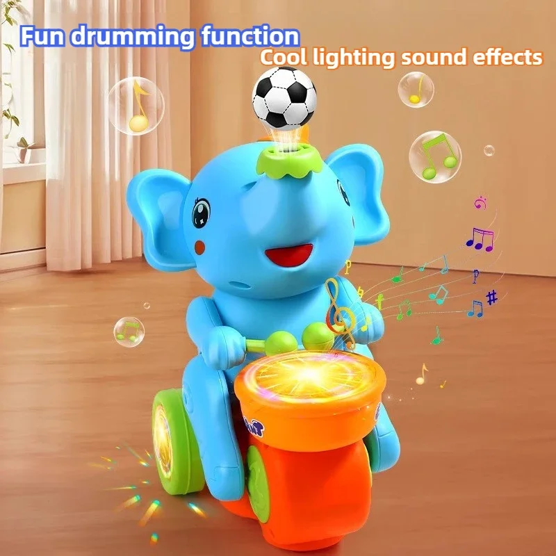 어린이를위한 뮤지컬 워킹 코끼리 드러머 장난감 LED 빛 음악 감각 활동 장난감 학습 교육 장난감과 뮤지컬 장난감