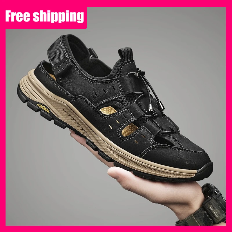 

Мужские сандалии: высококачественные, ручной работы, легкие, удобные, с закрытым носком, для прогулок, летние, повседневные, пляжные, на плоской подошве