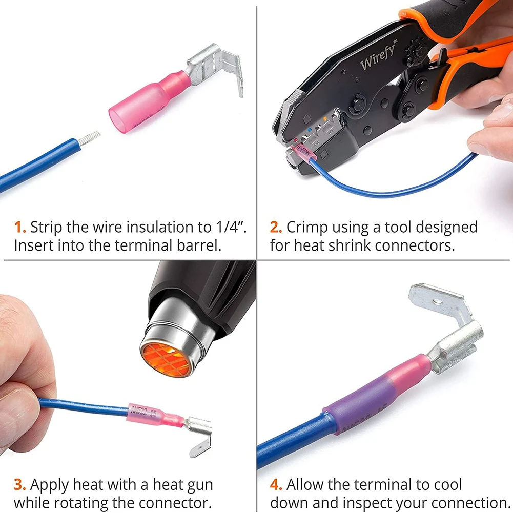 A008 140PCS 22-16/16-14/12-10 AWG Heat Shrink Piggy Back Spade Quick Splice Crimp Terminals Connectors Assortment Kit 3 Sizes