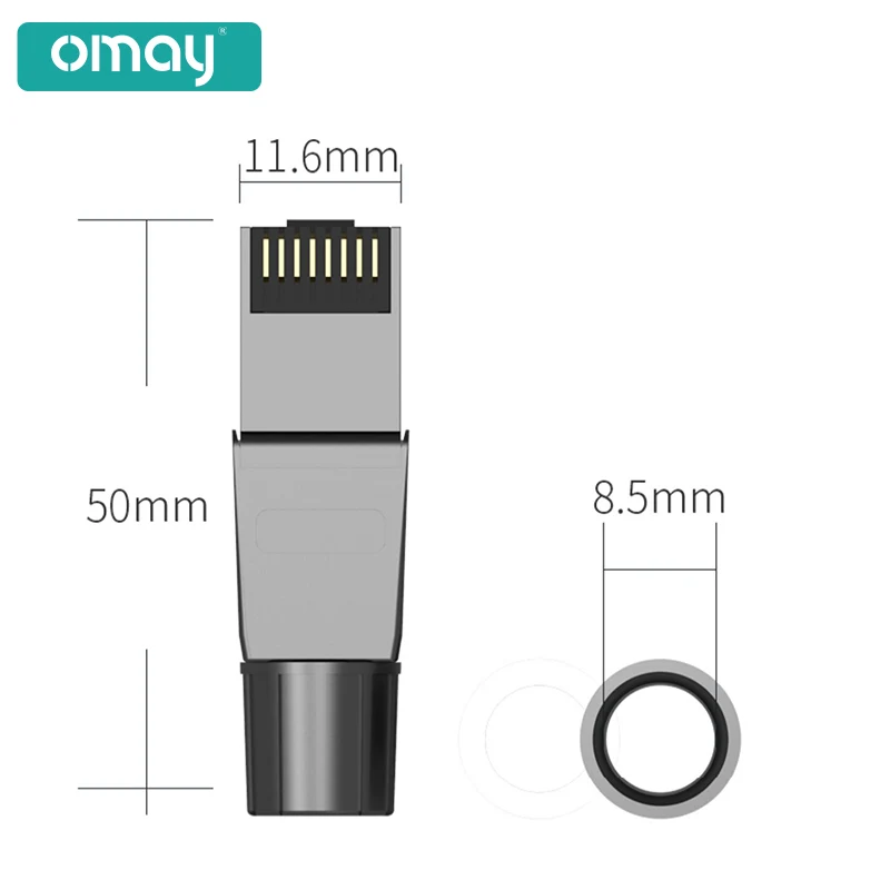 RJ45 Shielded Field Connector Termination Plug for CAT6/6A/7/8 22AWG-24AWG 2000MHz 40G  Tool-free Solid Installation Lan Cable