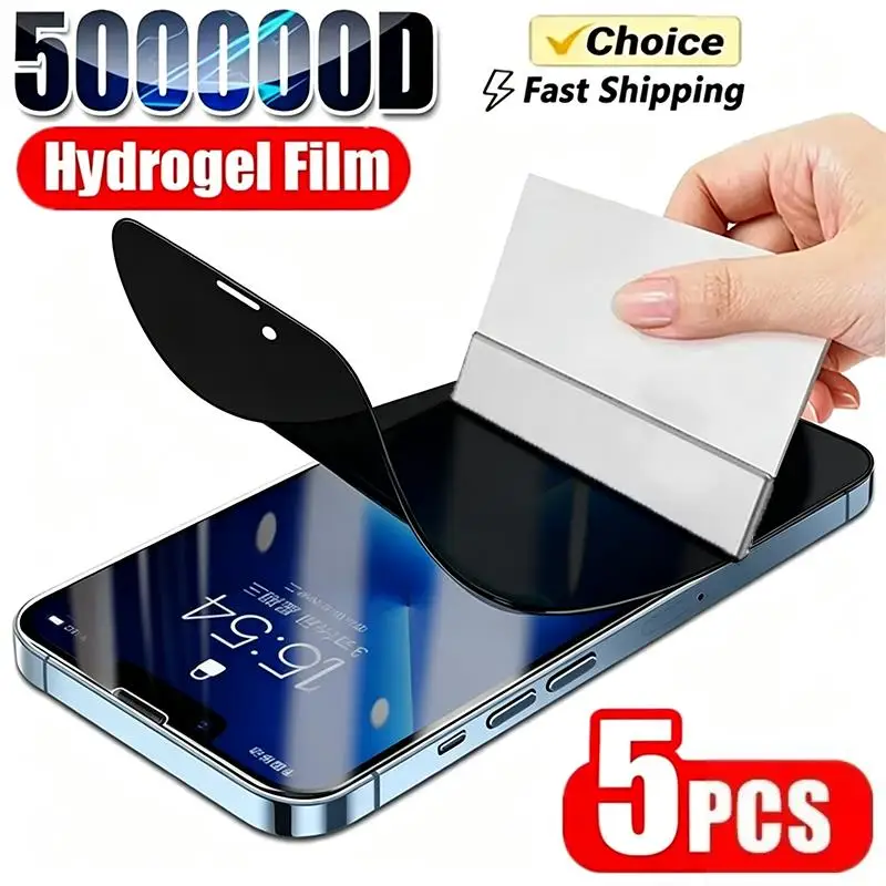 5 Stück Sichtschutz-Hydrogel-Folie für iPhone 7 8 14 13 12 11 15 16 17 ProMax Plus Mini Anti-Spy Displayschutzfolie für iPhone X XR XS Air