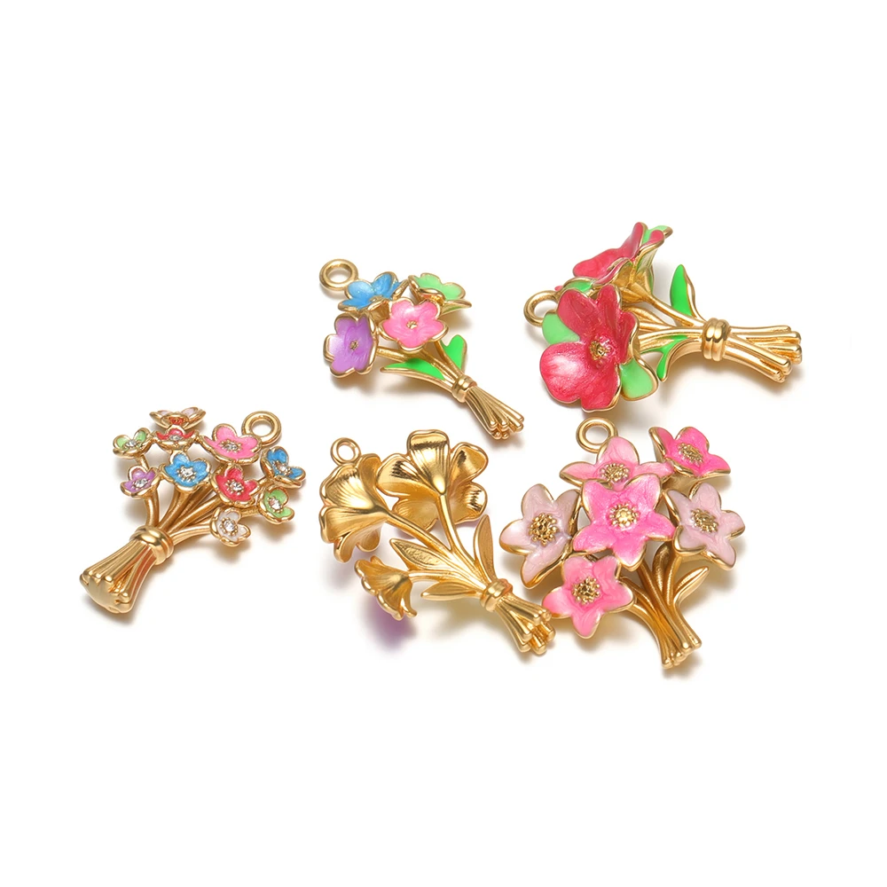 3 Stück Edelstahl-Emaille-Blumenanhänger für Paar-Halsketten, zum Selbermachen von Schmuck für Mädchen, zur Herstellung von Armbändern, Ohrringen und Zubehör, Großpackung – Detail 2