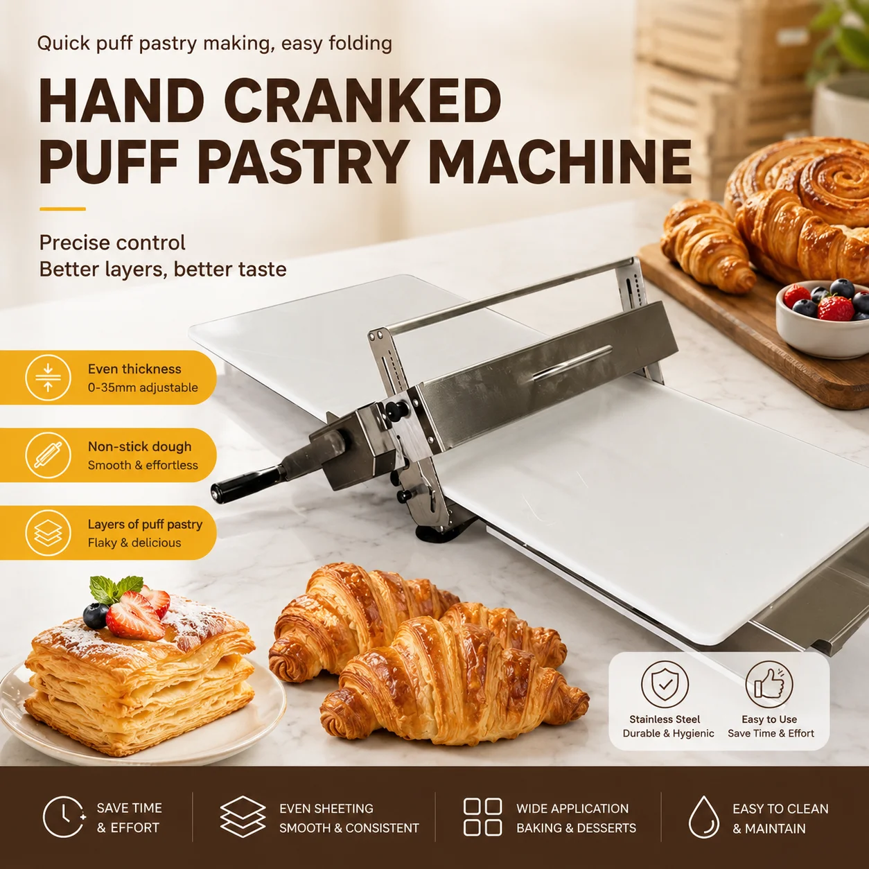 Automatic Puff Pastry Maker and Commercial Pastry Machine for High Volume Bakeries