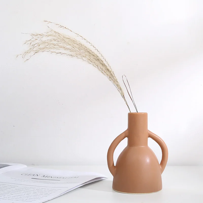 

Скандинавская керамическая маленькая ваза для сухих цветов Morandi, украшение для дома, шкаф для телевизора в гостиной, настольная ваза для цветов