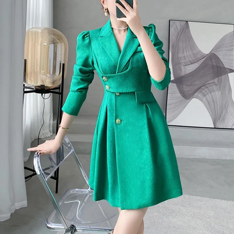 autumn winter elegant fashion solid color waist mini dress female long sleeve temperament vocation robe ladies vestidos de fiest